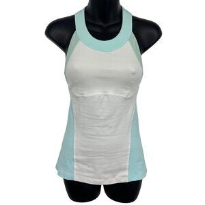 Lululemon Womens 4 Racerback Tank Top White Blue Athletic Wear Run Yoga EUC